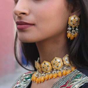 Choker kundan yellow coloured meenakari set for traditional look/ Haldi look