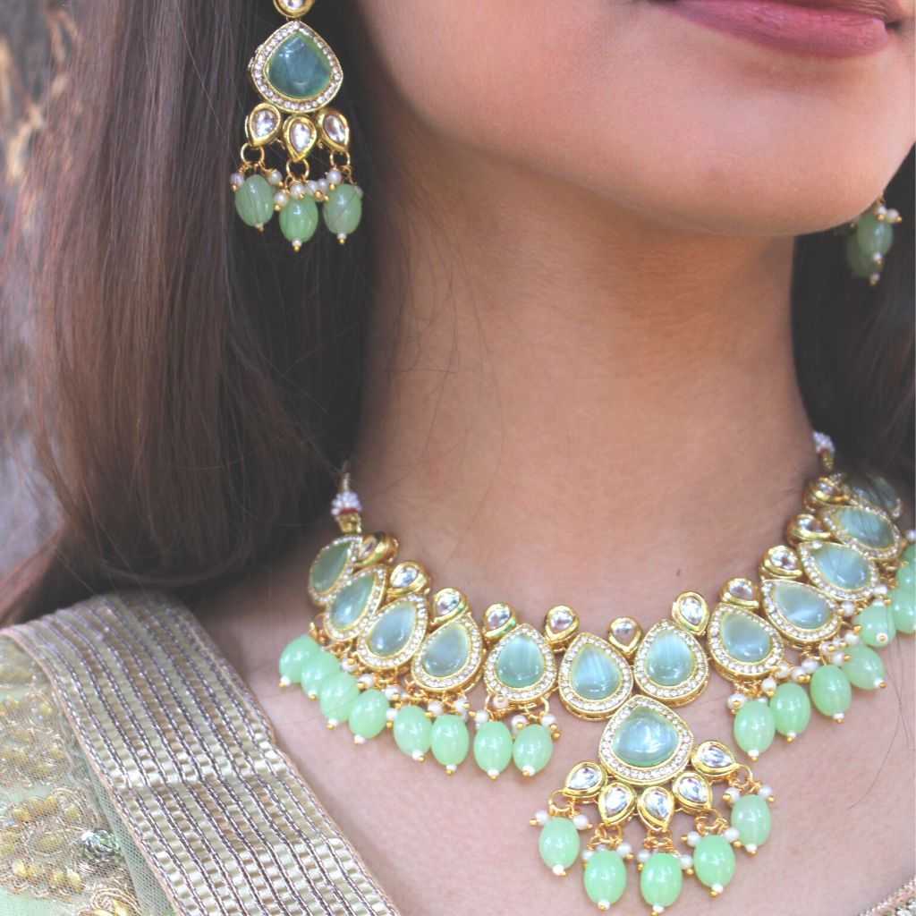 Green Kundan Necklace /Polki kundan set/ kundan set/Indian Jewelry/ In |  Erajewels