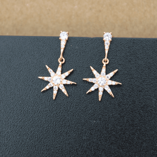 Rose gold star shapped earrings embedded with crystals