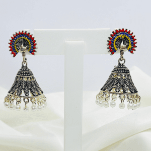 peacock multicolored jhumki earrings