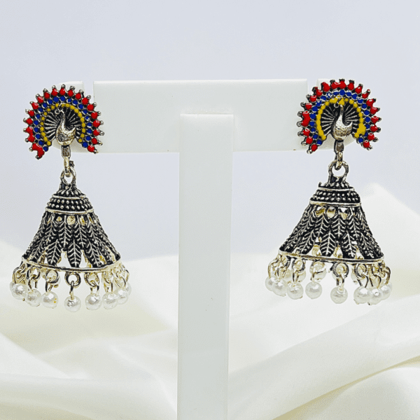 peacock multicolored jhumki earrings