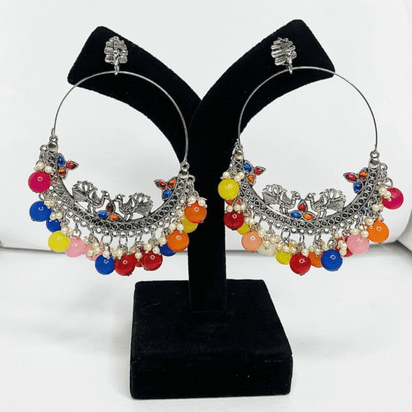 multicolored big silver hoops