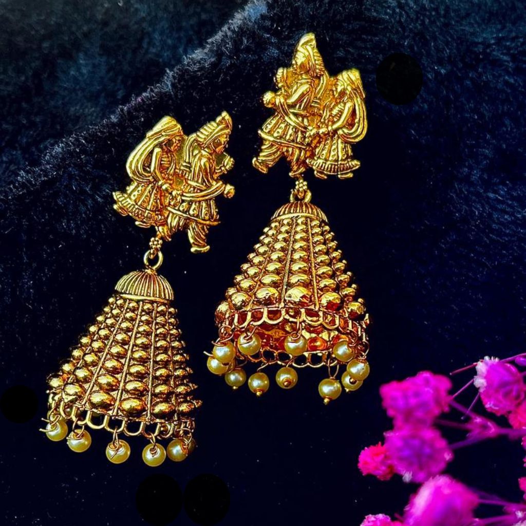 Buy MEENAZ Traditional Temple One Gram Gold Brass Copper South Indian Screw  Back Studs Meenakari Stone Ear Chains Hair Peacock Jhumkas Jhumka Earrings  Combo for Women Girls Wedding chain -GOLD JHUMKI-M134 Online