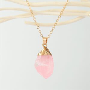Pink crystal pendant with golden chain necklace