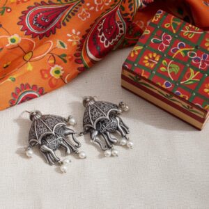 oxidized silver brass silver boho elephant earrings