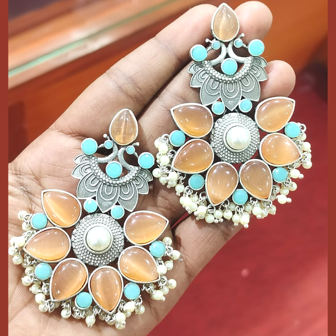 Orange Pearl Hoop Earrings for Lehenga by FashionCrab