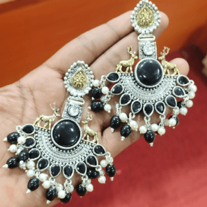 black oxidised earrings looks stunning with kurtis