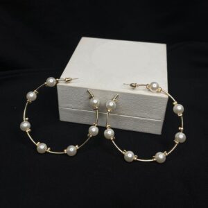 Pearls Studded Gold plated hoops for Girls