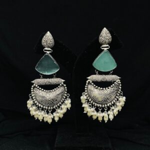 Silver stone studded heavy earrings