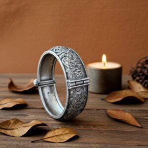 silver replica oxidised kada for women