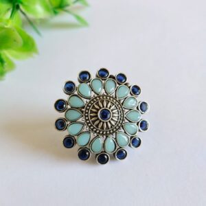 Turquoise Tribal Silver Cocktail Finger-ring