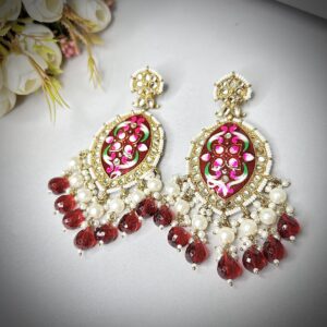Red Heavy Weight Kundan Stone Earrings