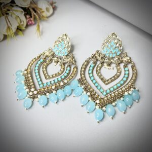 Sky blue beaded partywear earrings