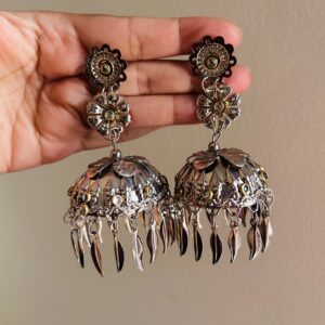 Mirror oxidized lightweight big jhumka earring under 200