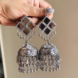 Mirror oxidized lightweight big jhumka earring under 200