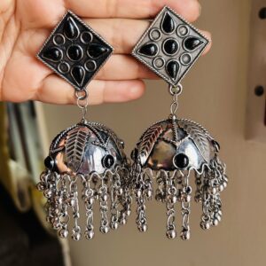 Mirror oxidized lightweight big jhumka earring under 200