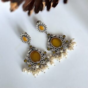 Yellow Monalisa Stone Dangler Earrings featuring elegant design and vibrant yellow stone.