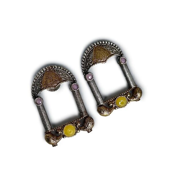 Dual Tone Brass Oxidised Studs featuring silver and gold tones with intricate craftsmanship, perfect for women.