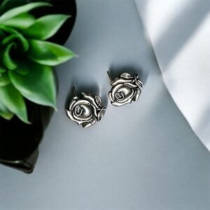 Antique Mini Rose Stud Earrings with intricate floral design and antique finish, ideal for everyday and occasion wear.