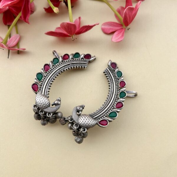 colorful peacock oxidised ear cuff for women traditional jhumka style earrings