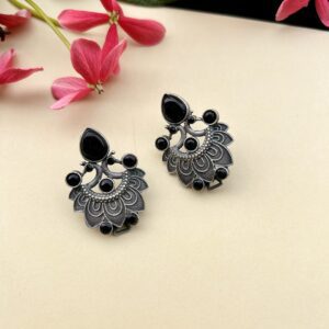 Floral Black Oxidised Earrings for Women | Stylish Lightweight Ethnic Earrings Under ₹100