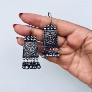 Hook style oxidised silver earrings for women under ₹100