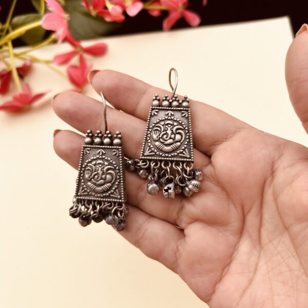 Hook style oxidised silver earrings for women under ₹100