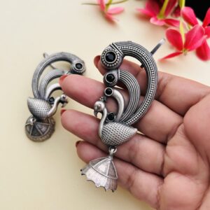 oxidised peacock ear cuff for women with antique silver finish