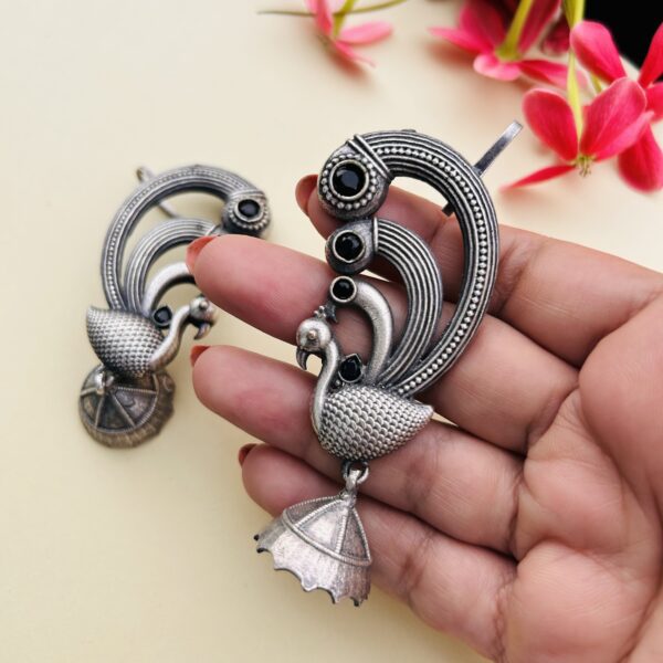 oxidised peacock ear cuff for women with antique silver finish