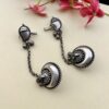 Oxidised crescent ear cuffs for women with chain design – ethnic jewellery