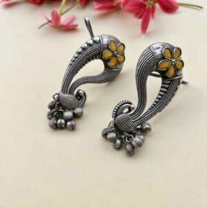 oxidised yellow floral ear cuff for women with antique boho style