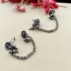 Oxidised Rose Chain Ear Cuffs for Women – Floral Boho Earrings with Dangling Beads