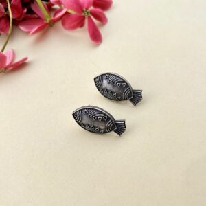 Handcrafted fish shaped oxidised earrings for women under ₹100