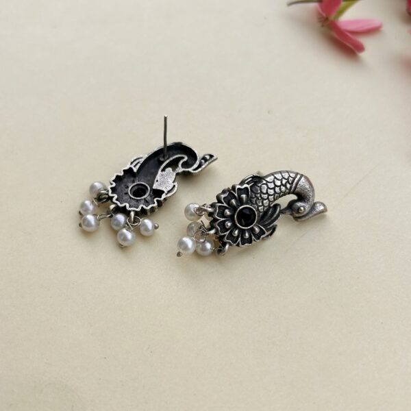 Oxidised silver peacock stud earrings for women, budget ethnic jewelry under ₹100