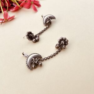 oxidised chain ear cuffs for women with jhumki traditional boho earrings for festive look
