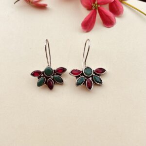FlowerHooks Oxidised Earrings Under 100 Rupees – Red & Green Floral Design