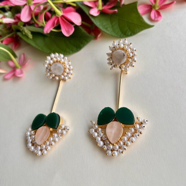 Elegant Mother-of-Pearl & Green Stone Dangler Earrings with Pearls
