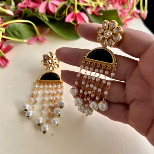 Elegant Black & Gold Pearl Drop Earrings – Under ₹300