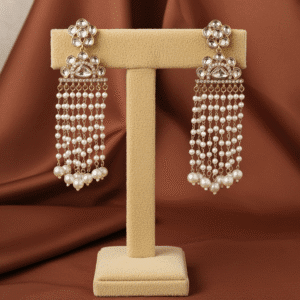Pearl Tassel PartyWear Earrings with Kundan & Long Dangler Design