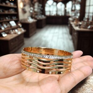 Anti Tarnish Stainless Steel Kada for Women – Layered Diamond Stud Design