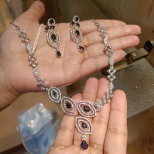 AD black stone necklace set for women – Elegant Anti Tarnish Design