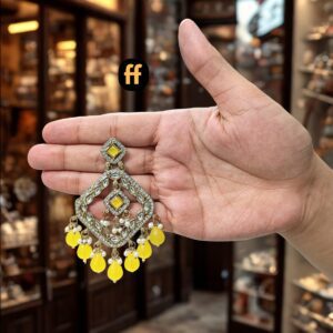 Partywear Long Jhumka Earrings with Yellow Bead Drops