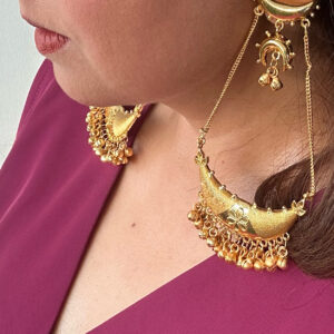 Gold Multi-Tier Chandbali Earrings with Ghungroo Chain Drops | Long Bridal Earrings