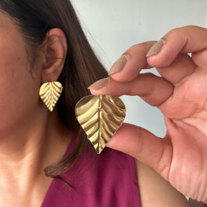 Gold Leaf Stud Earrings | Statement Nature-Inspired Oversized Earrings for Women
