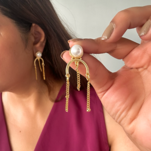 Pearl Chain Tassel Drop Earrings – Gold | Dangle Earrings for Women