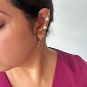 Pearl Ear Crawler Earring Gold | Minimalist Double Pearl Ear Cuff