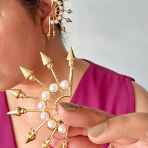 Sculptural Ear Cuff Gold Pearl Spike | Starburst No Piercing Ear Cuff