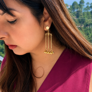 Gold Ghungroo Cluster Drop Earrings | Triple Rod Chandelier Dangle Earrings for Women