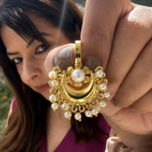 Gold Pearl Chandbali Ear Cuff No Piercing | Indian Bridal Ear Cuff for Women