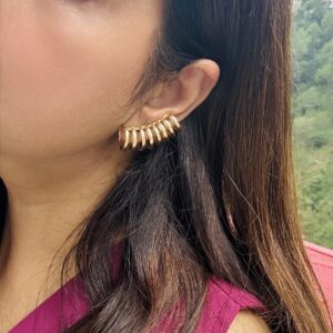 Gold Multi Band Ear Cuff No Piercing | Sculptural Ribbed Ear Wrap Statement Earring for Women